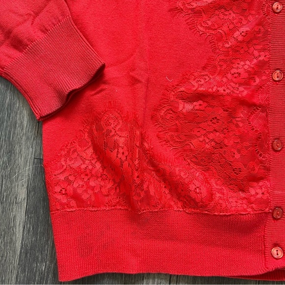 Marie Lund Vtg Red Long Sleeves Button Lace Knit Cardigan Sweater Holidays XL - Picture 14 of 14
